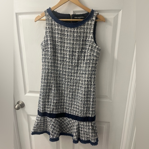 KARL LAGERFELD TWEED PLAID PRINTED DRESS A-LINE SZ 10 - Picture 1 of 6